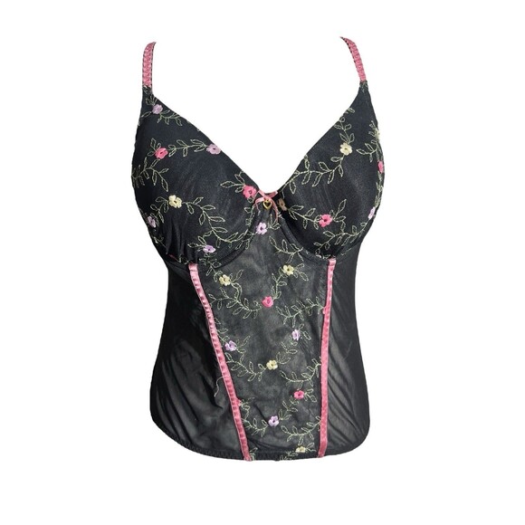 Y2K Secret Treasures Floral Mesh Bustier Cropped Tank Top Sz 38C - Picture 1 of 11